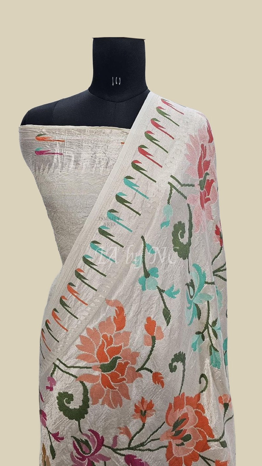 White Banarasi Pure Khaddi Tussar Georgette Brocade Saree