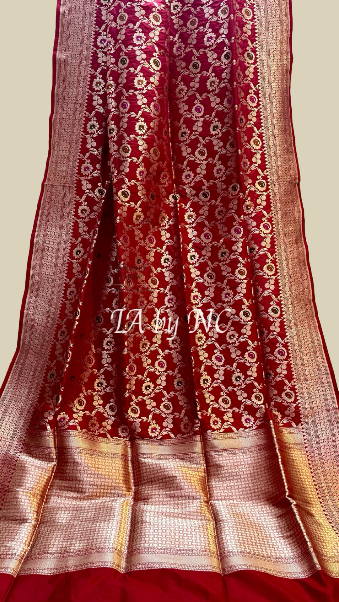Carmine Banarasi Pure Katan Silk Meenakari Pattu Saree