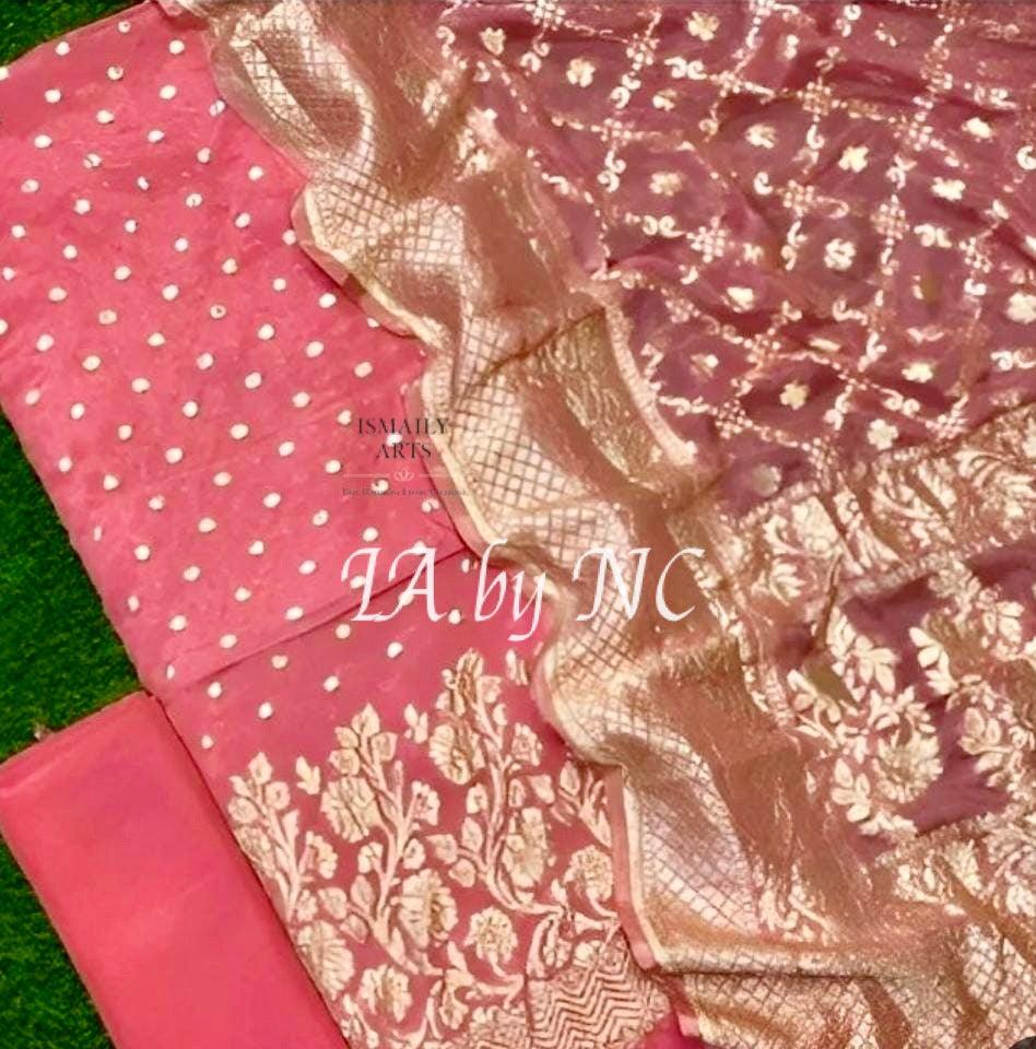 Brick Banarasi Pure Khaddi Georgette Dress Materials