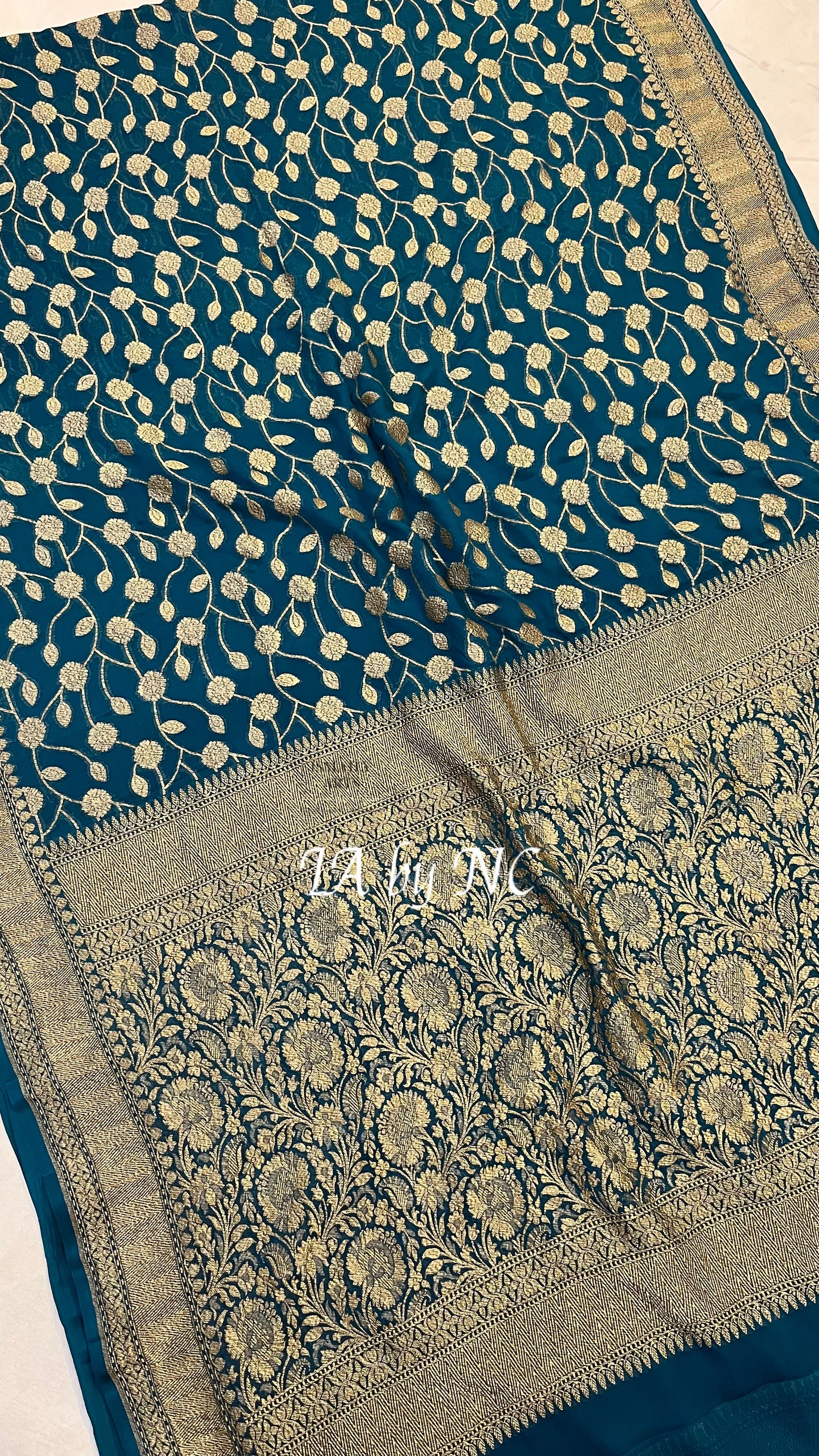 Turquoise Banarasi Pure Khaddi Georgette Saree