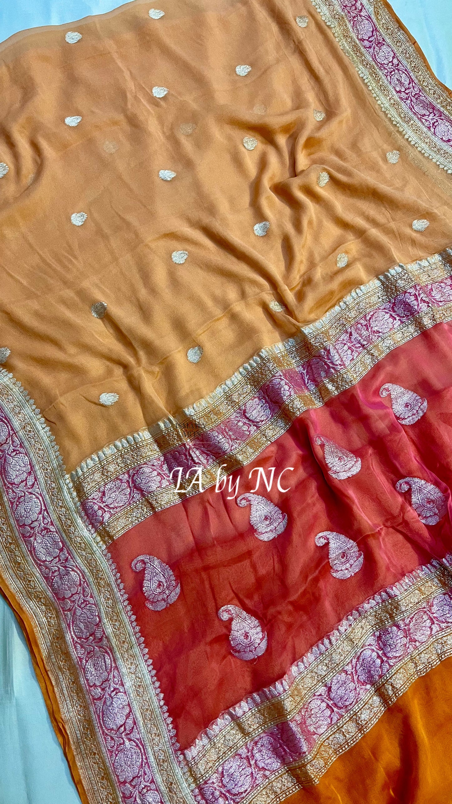 Ochre Banarasi Pure Khaddi Georgette Kadwa Saree