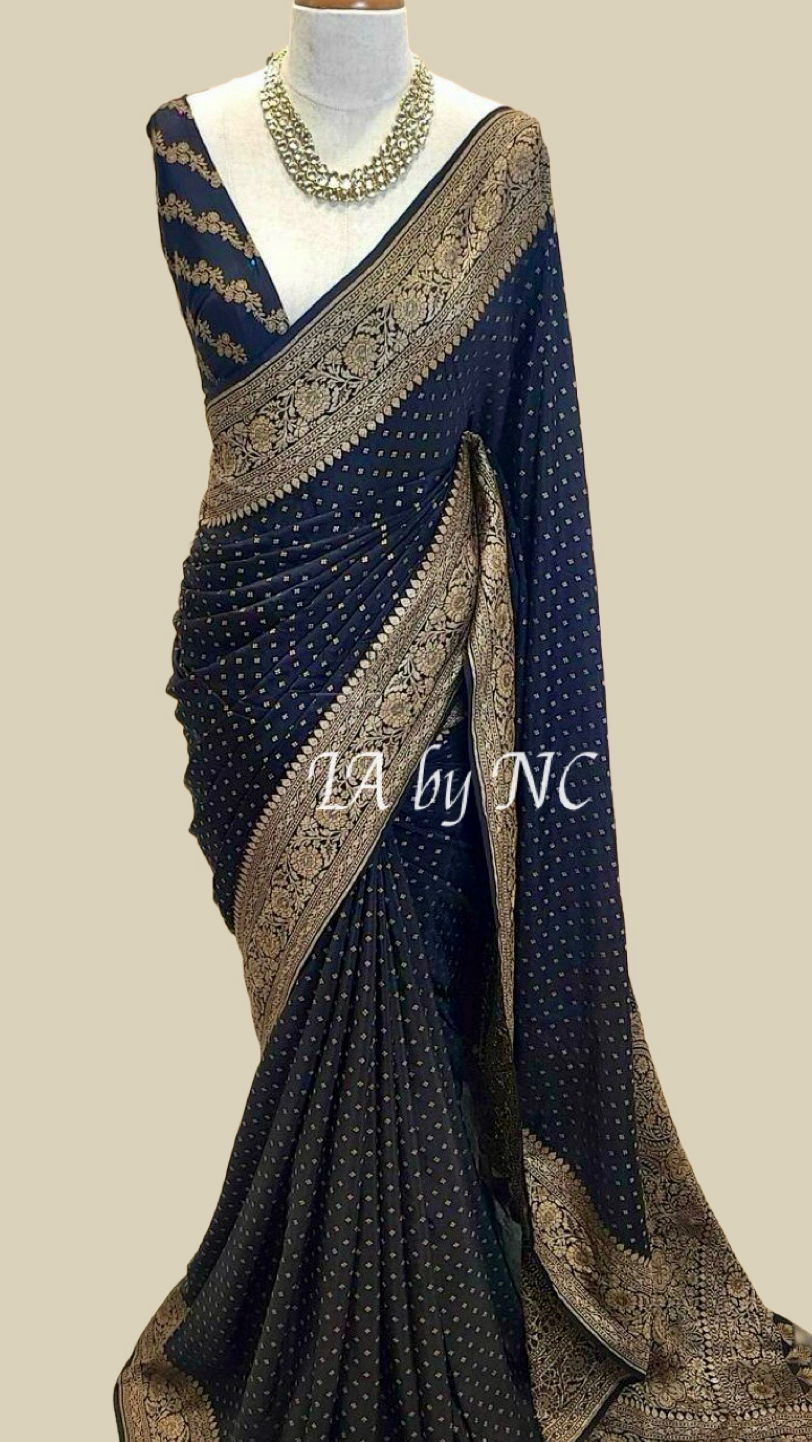 Black Banarasi Pure Khaddi Crepe Georgette Saree