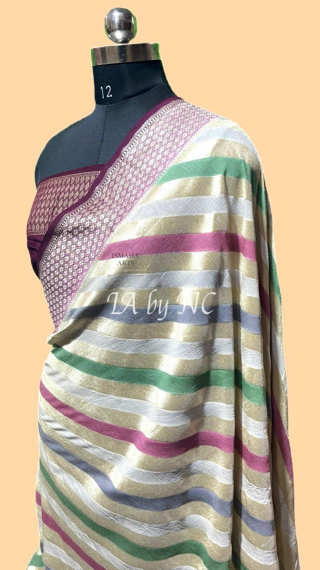Off-white Banarasi Pure Khaddi Munga Saree