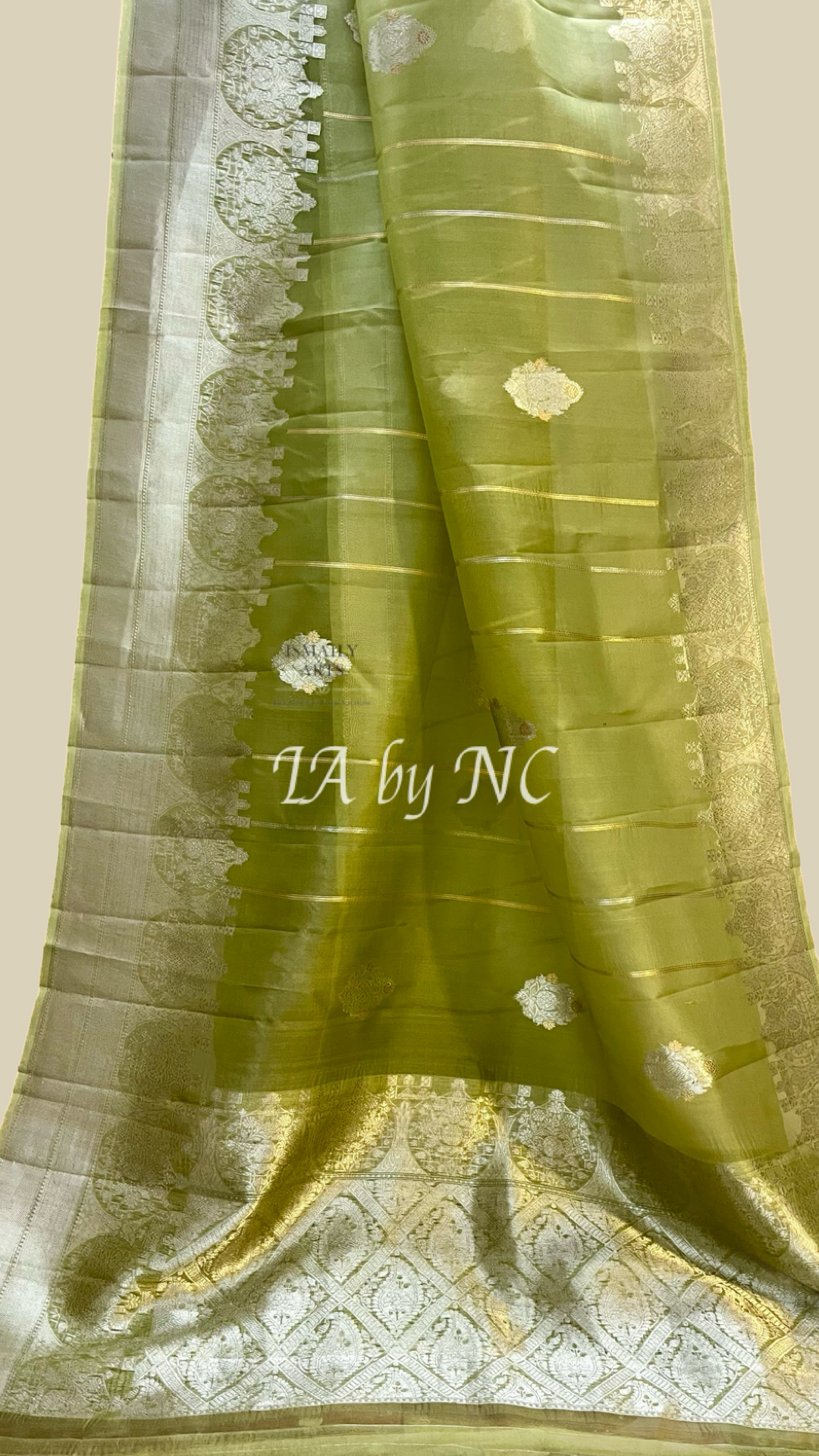 Olive Banarasi Pure Kora Organza Kadwa Saree