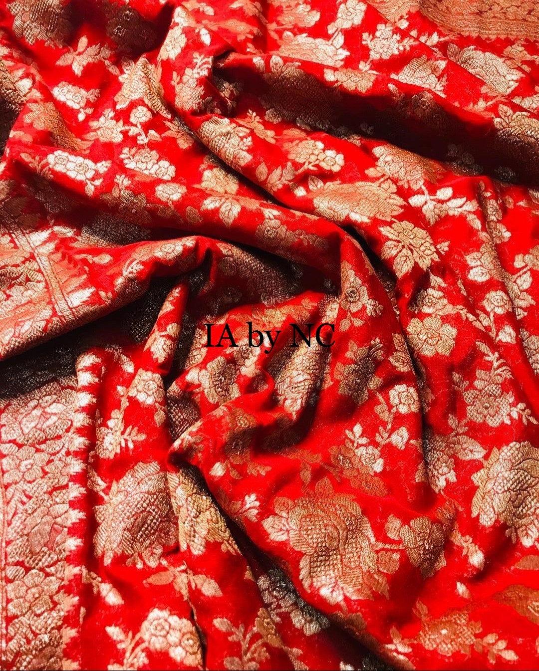 Crimson Banarasi Pure Khaddi Georgette Saree