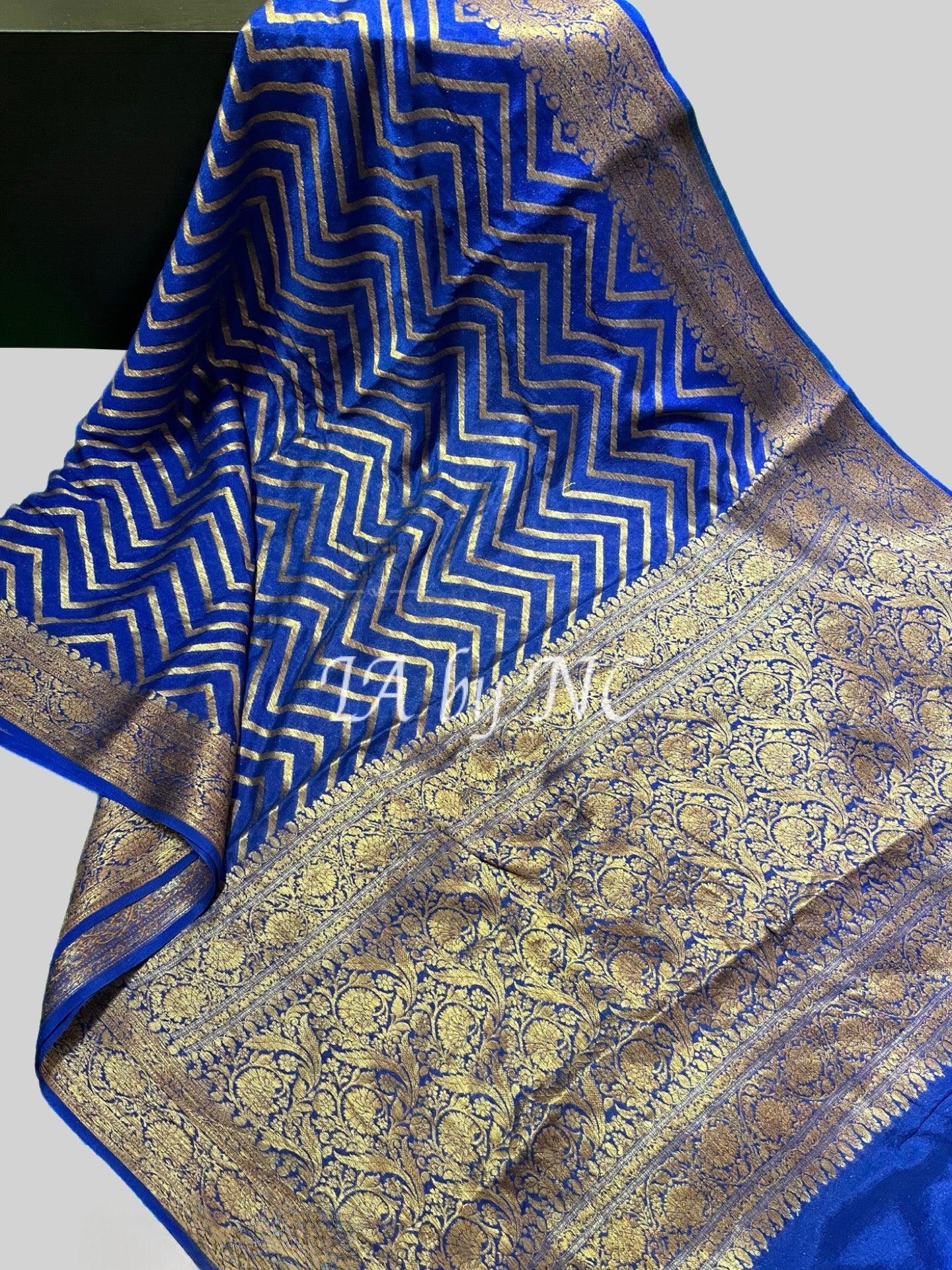 Navy Banarasi Pure Chiffon Georgette Saree