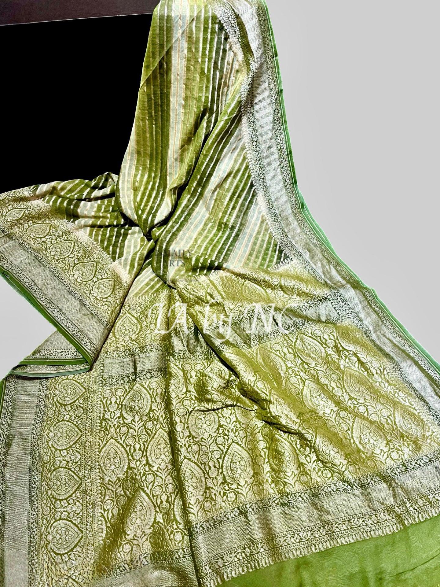 TeaGreen Banarasi Pure Khaddi Georgette Saree