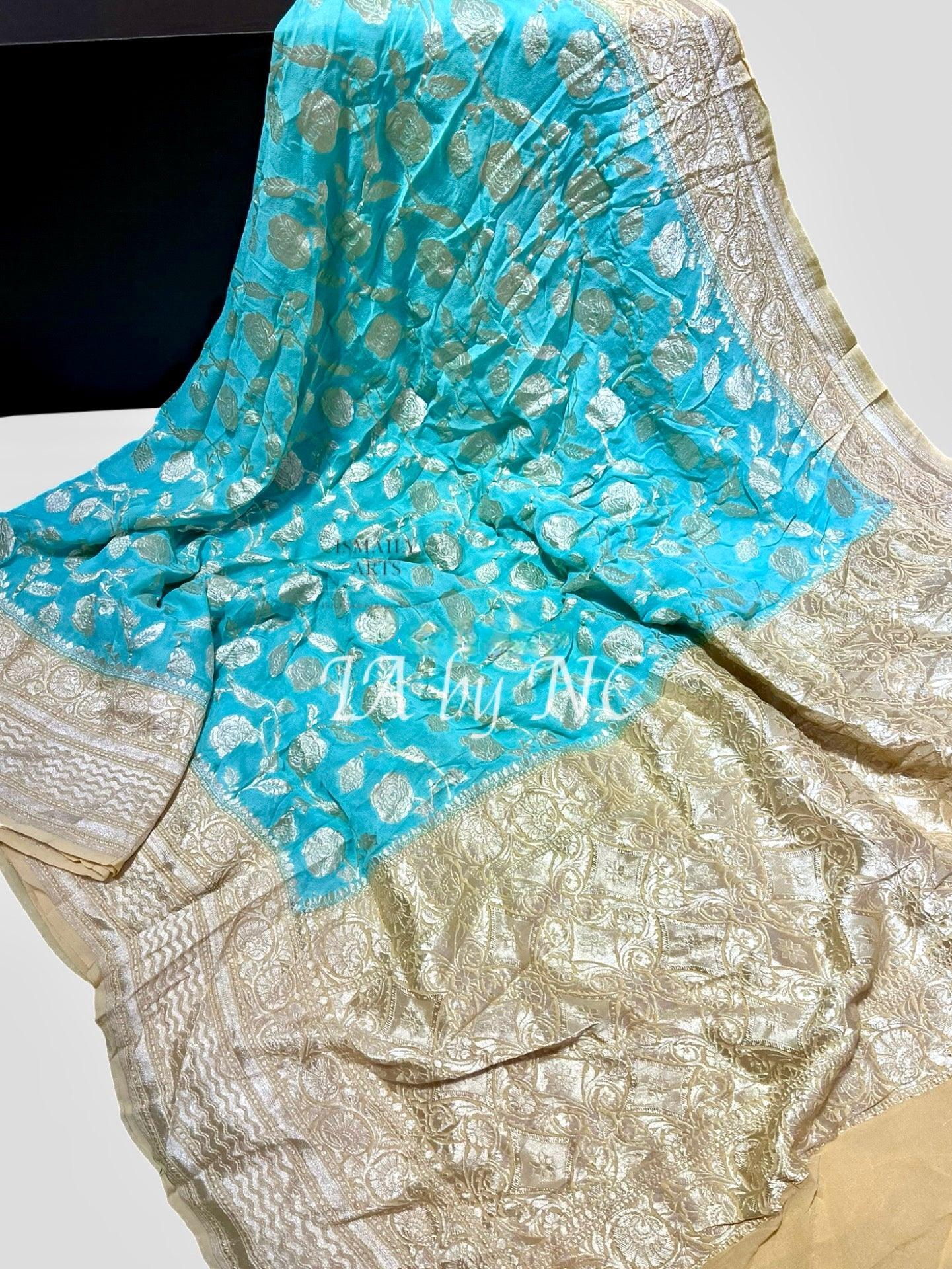 Blue Banarasi Pure Khaddi Georgette Saree