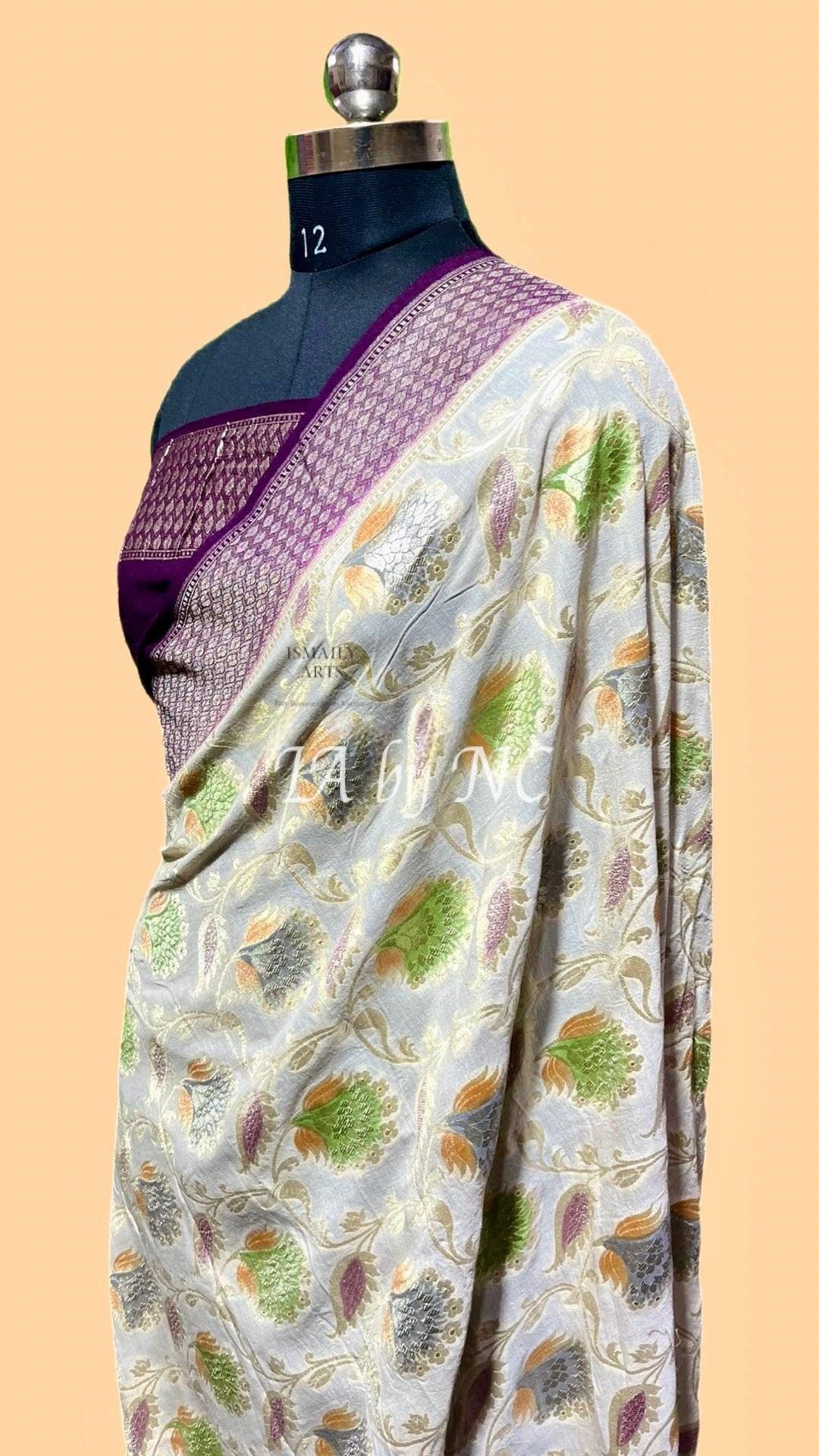Off-white Banarasi Pure Munga Silk Saree