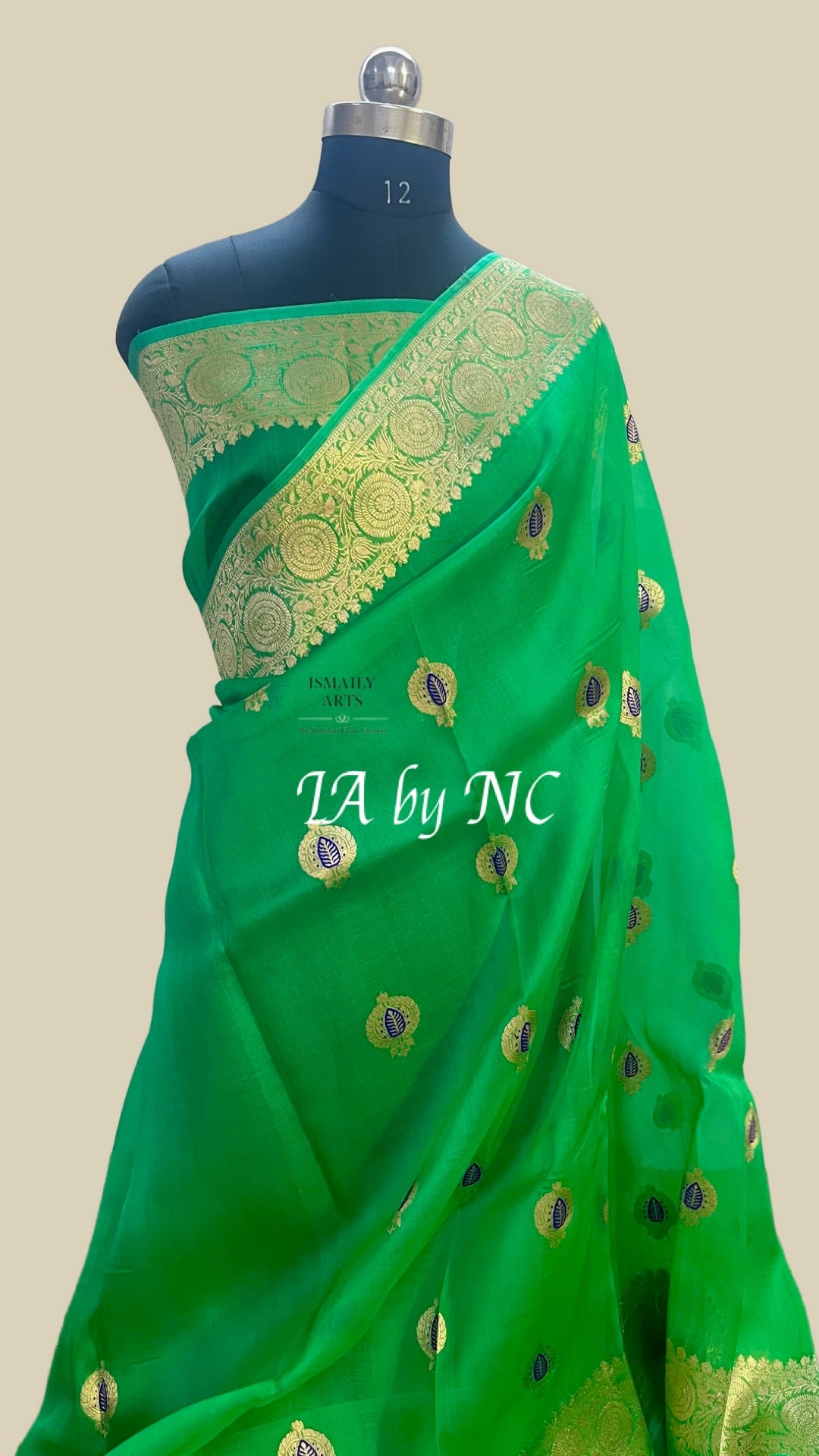 Emerald Banarasi Pure Kora Silk Kadwa Saree