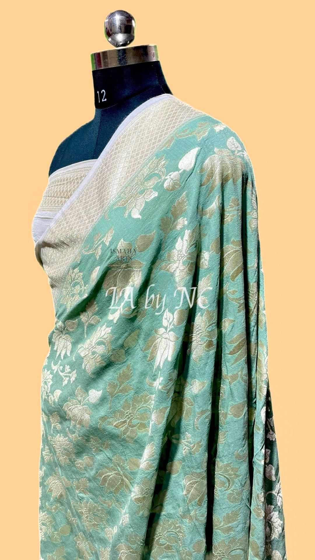 Sage Banarasi Pure Khaddi Munga Saree
