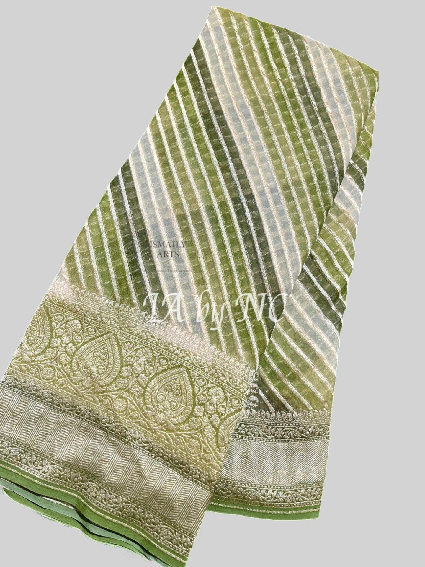 TeaGreen Banarasi Pure Khaddi Georgette Saree