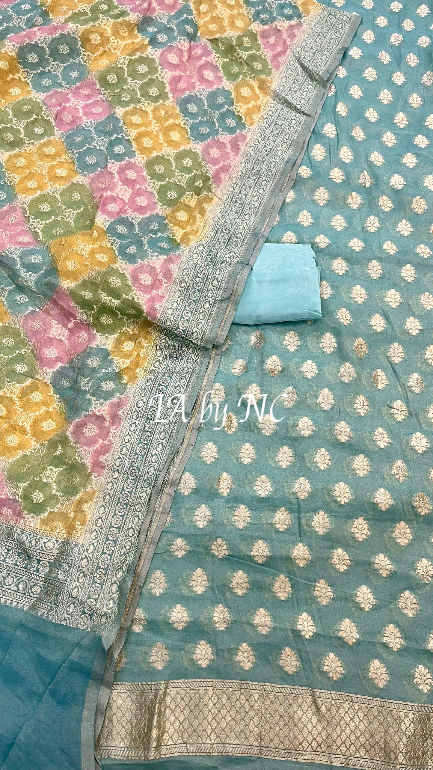 Turquoise Banarasi Pure Khaddi Georgette Dress Materials