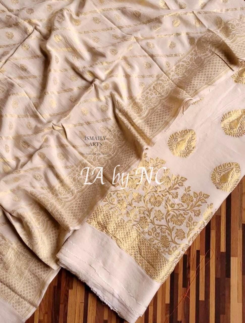 Offwhite Banarasi Pure Munga Silk Dress Materials
