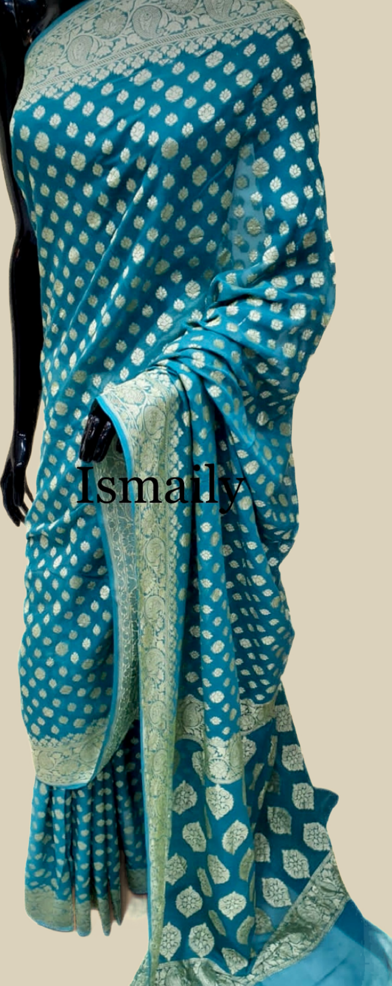 Teal Banarasi Pure Khaddi Georgette Saree