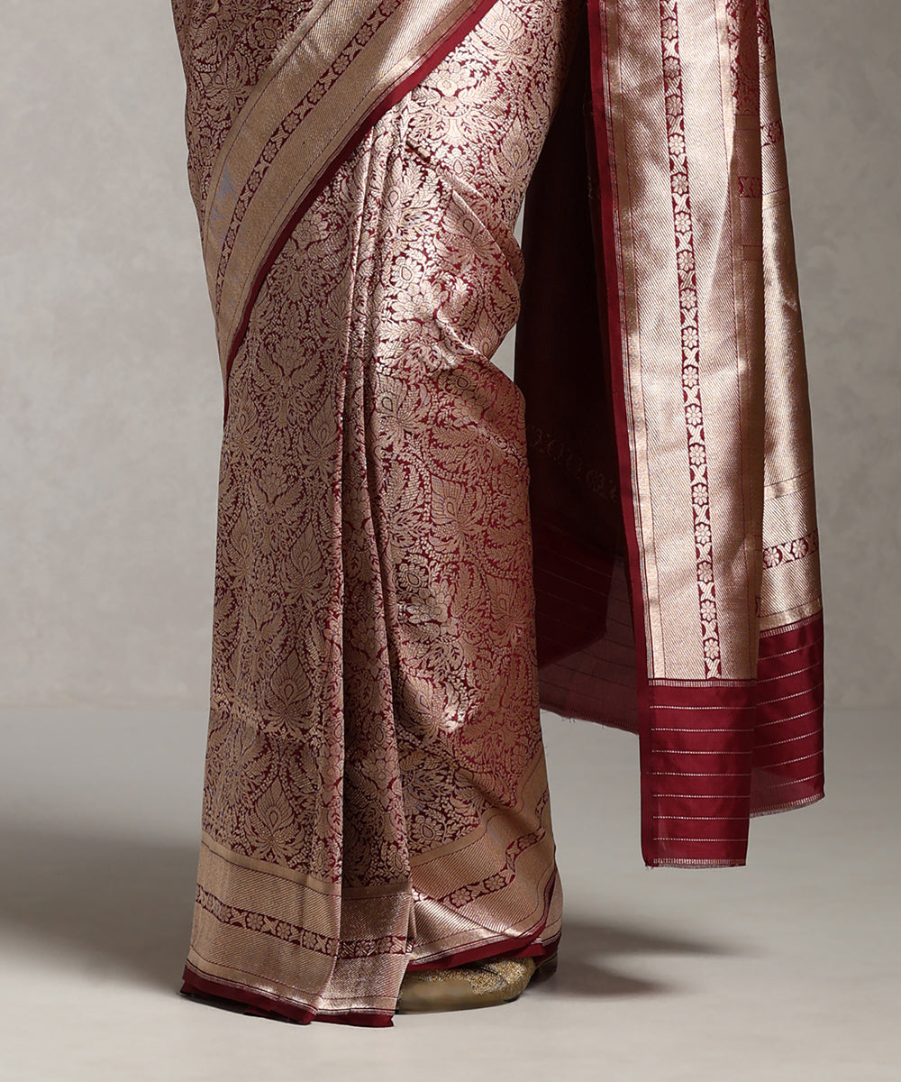 Burgundy Banarasi Pure Katan Silk Brocade Saree