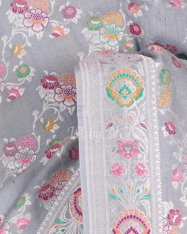 Stone Banarasi Pure Khaddi Tussar Georgette Meenakari Saree