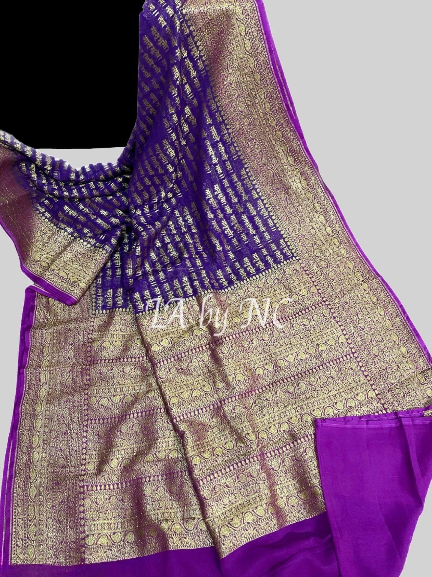 Grape Banarasi Pure Khaddi Georgette Saree