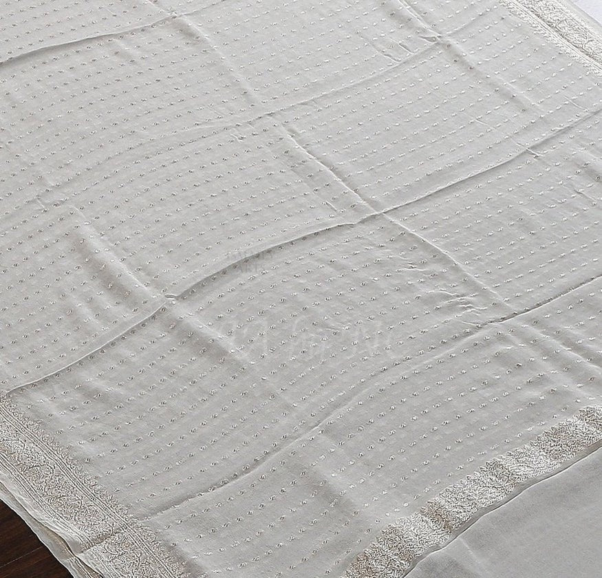 White Banarasi Pure Khaddi Georgette Dupatta