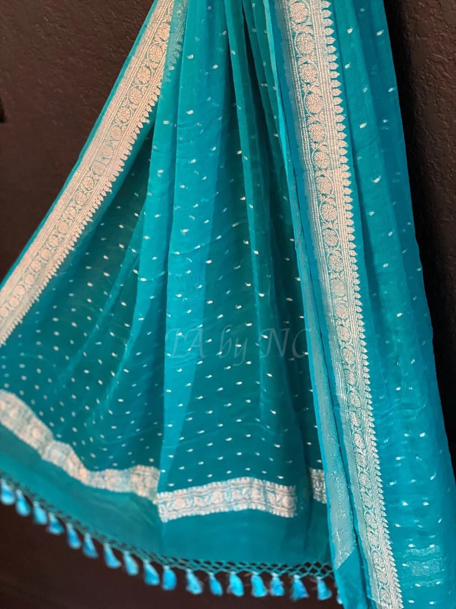 Teal Banarasi Pure Khaddi Georgette Dupatta