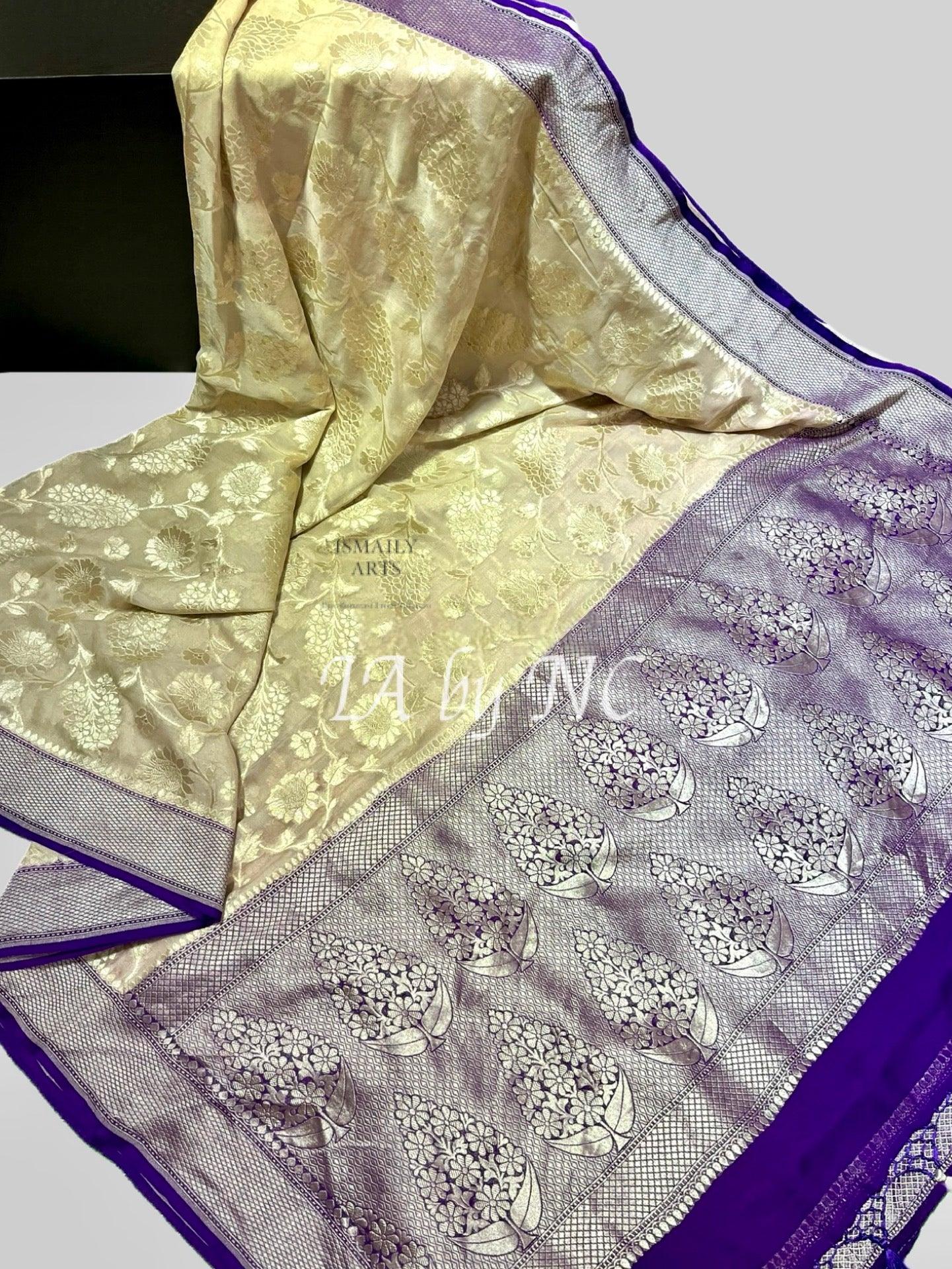 Beige Banarasi Pure Khaddi Georgette Saree