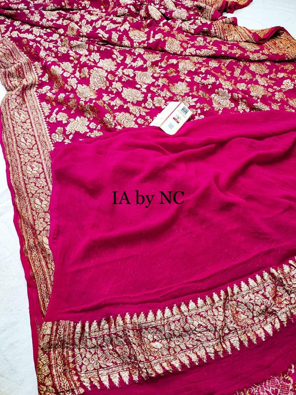 Cerise Banarasi Pure Khaddi Georgette Saree