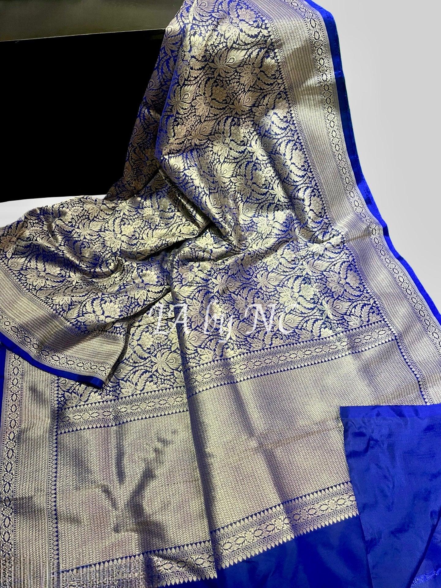 Navy Banarasi Pure Katan Silk Brocade Pattu Saree