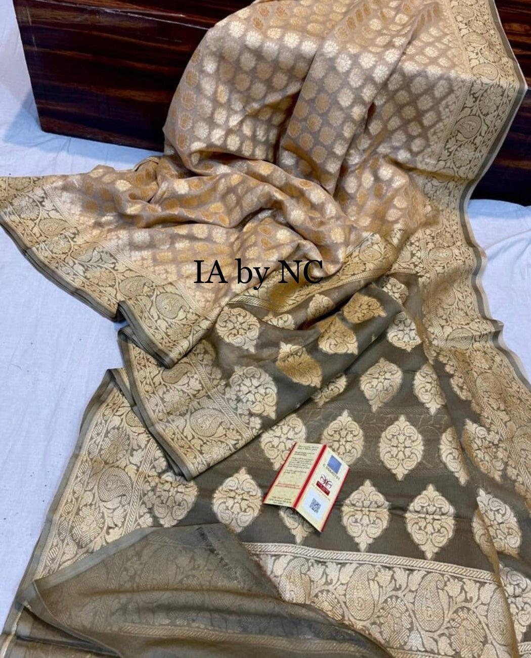 Beige Banarasi Pure Khaddi Georgette Saree