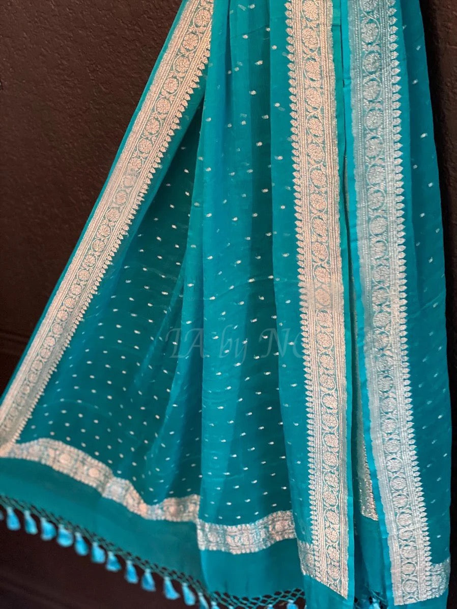 Teal Banarasi Pure Khaddi Georgette Dupatta