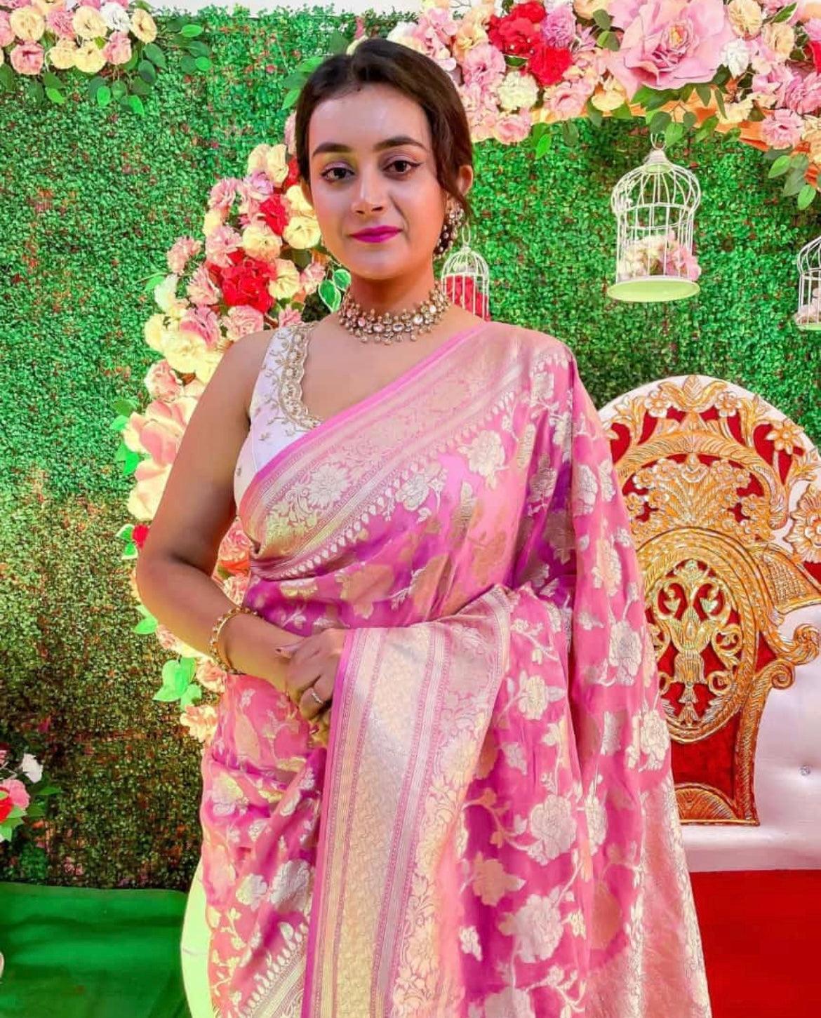 Taffy Banarasi Pure Khaddi Georgette Saree
