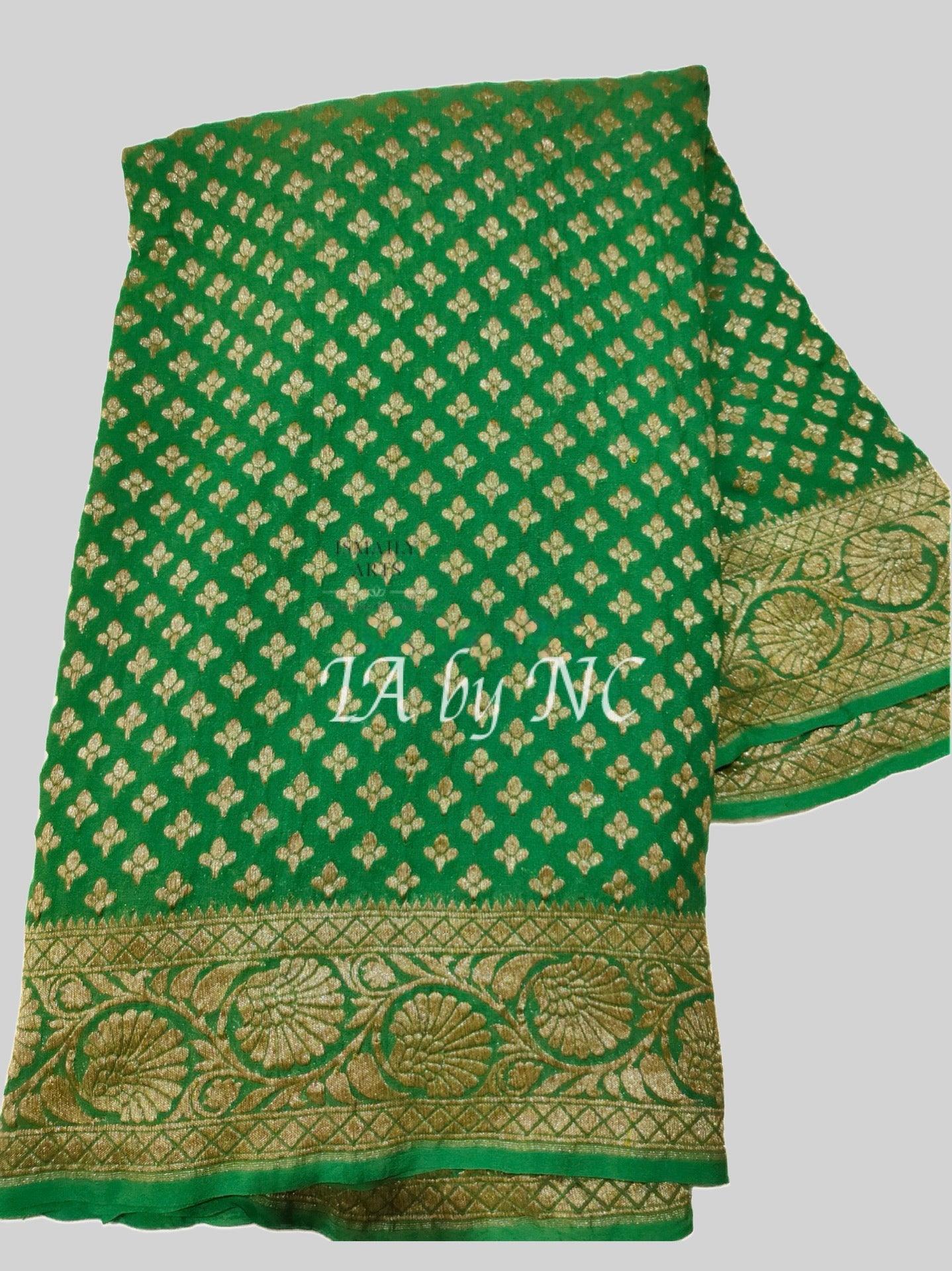 Green Banarasi Pure Khaddi Georgette Saree