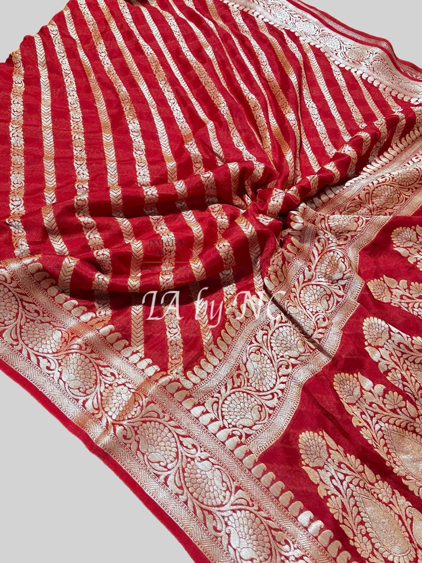 Carmine Banarasi Pure Chiffon Georgette Saree
