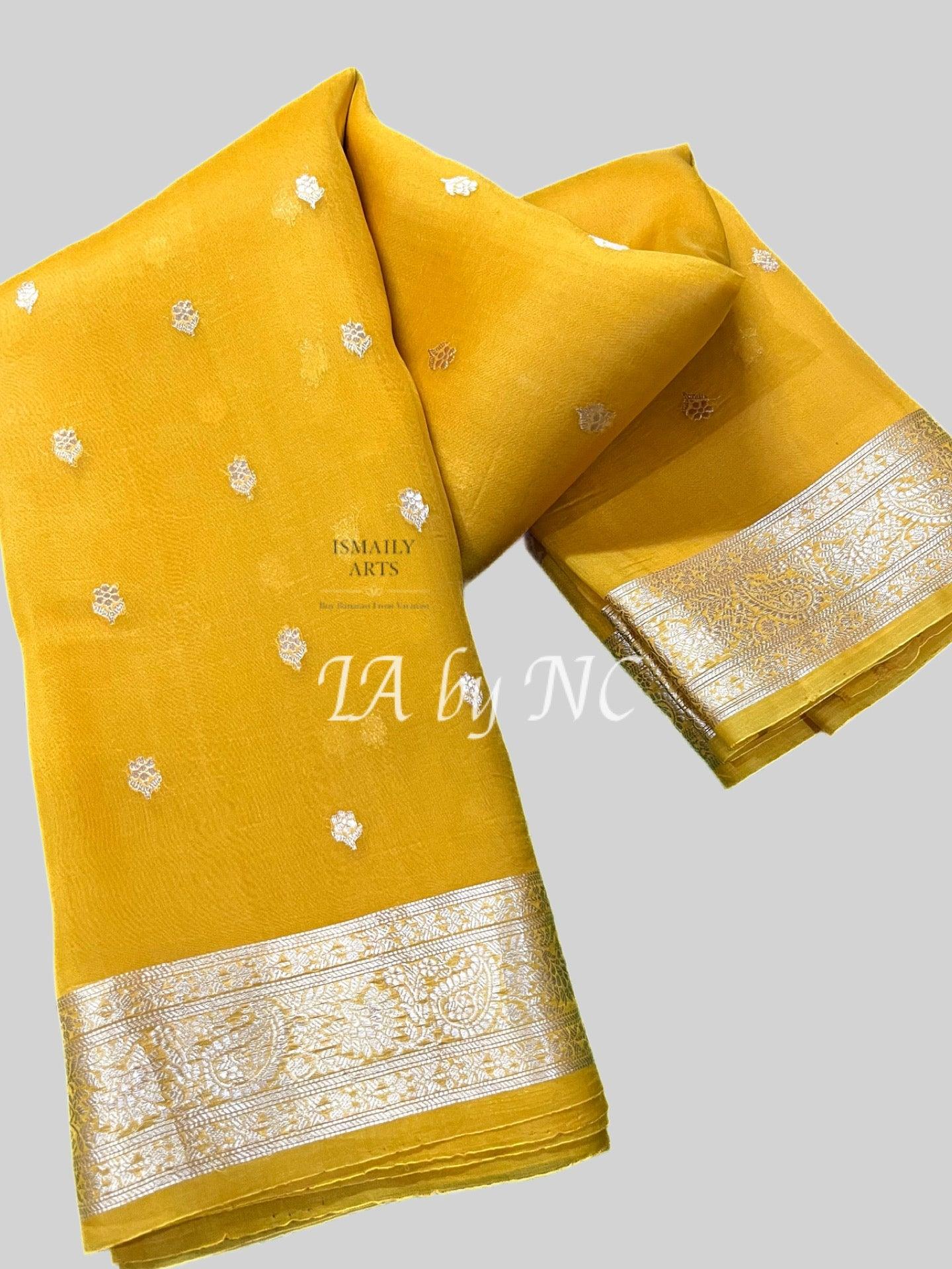 Gold Banarasi Pure Kora Organza Kadwa Saree