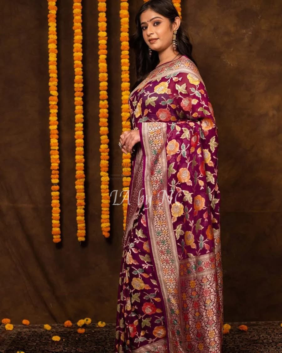Byzantine Banarasi Pure Khaddi Georgette Saree