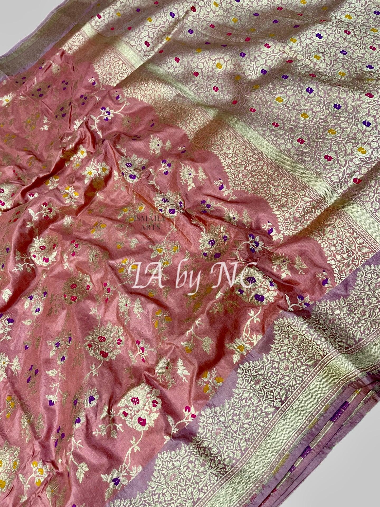 Salmon Banarasi Pure Katan Silk Meenakari Pattu Saree