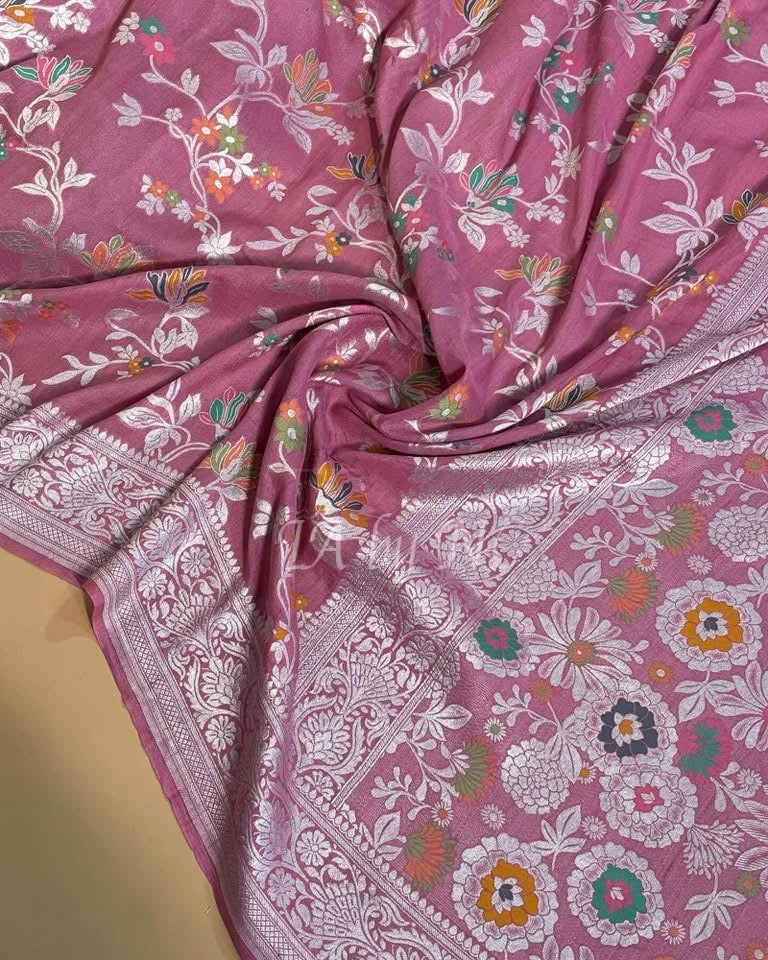 French Banarasi Pure Khaddi Tussar Georgette Meenakari Saree