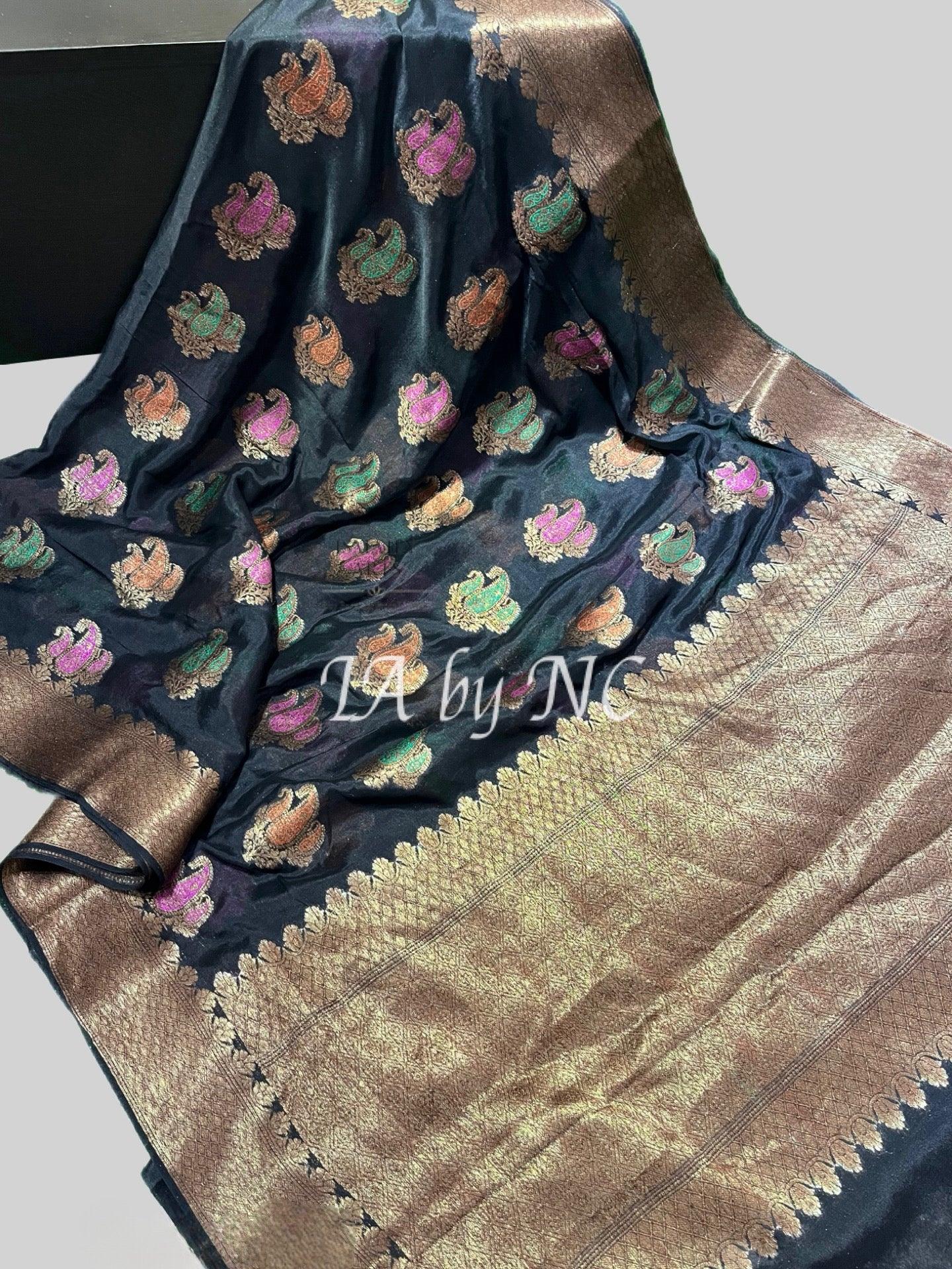 Black Banarasi Pure Chiffon Georgette Saree
