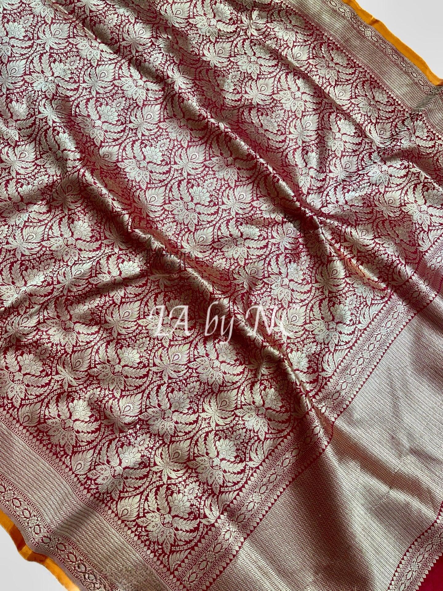 Carmine Banarasi Pure Katan Silk Brocade Pattu Saree