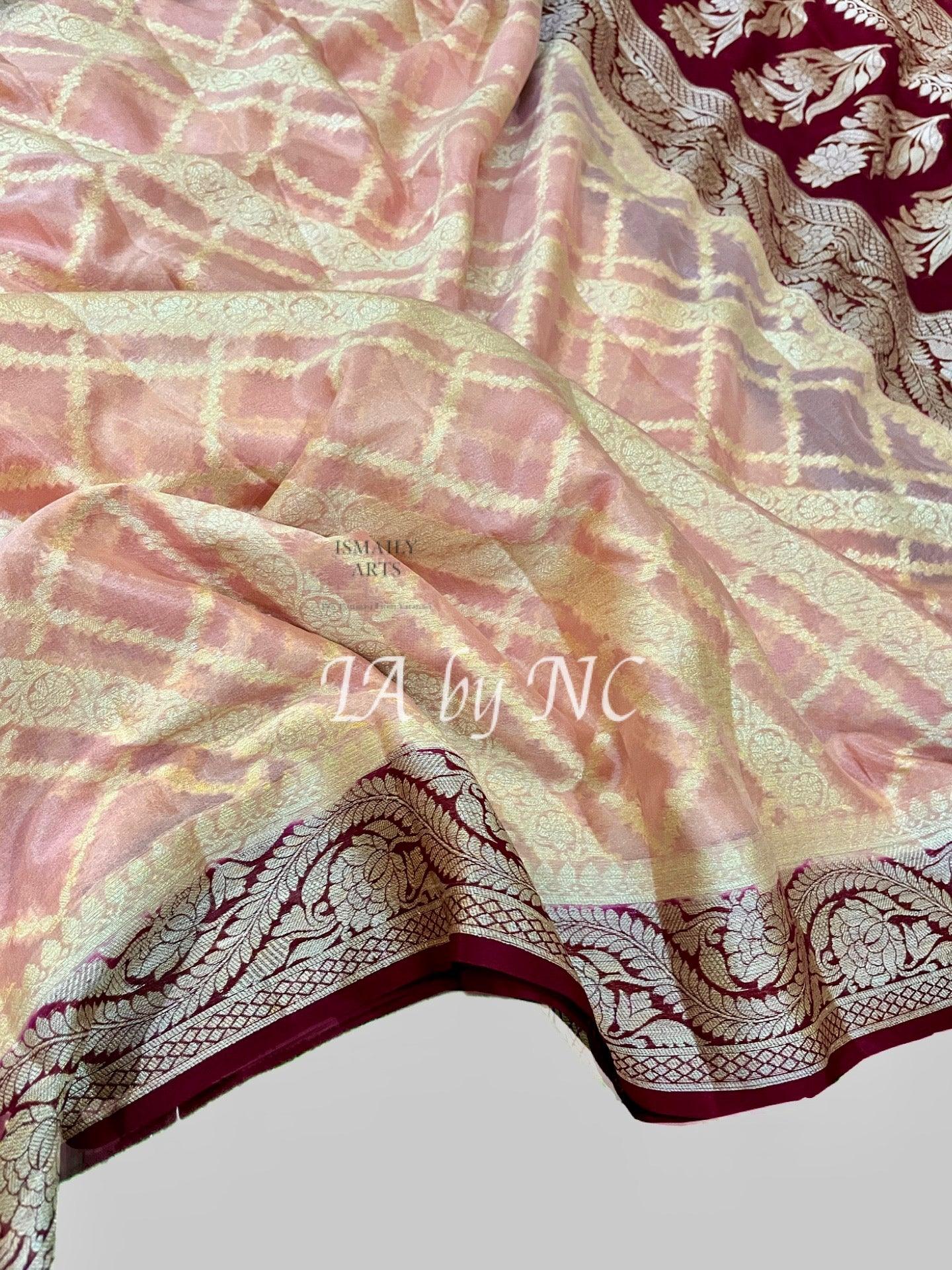 Peach Banarasi Pure Chiffon Georgette Saree