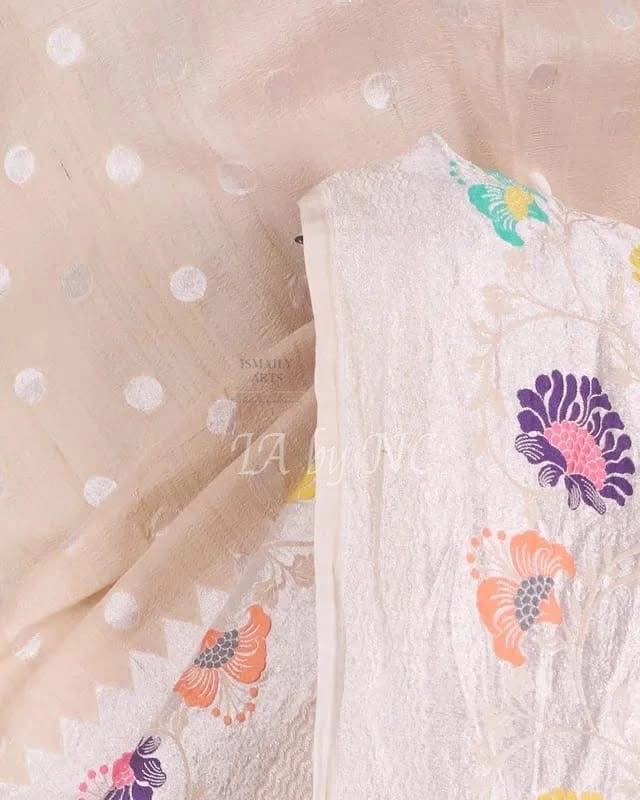 Beige Banarasi Pure Khaddi Tussar Georgette Paithani Saree