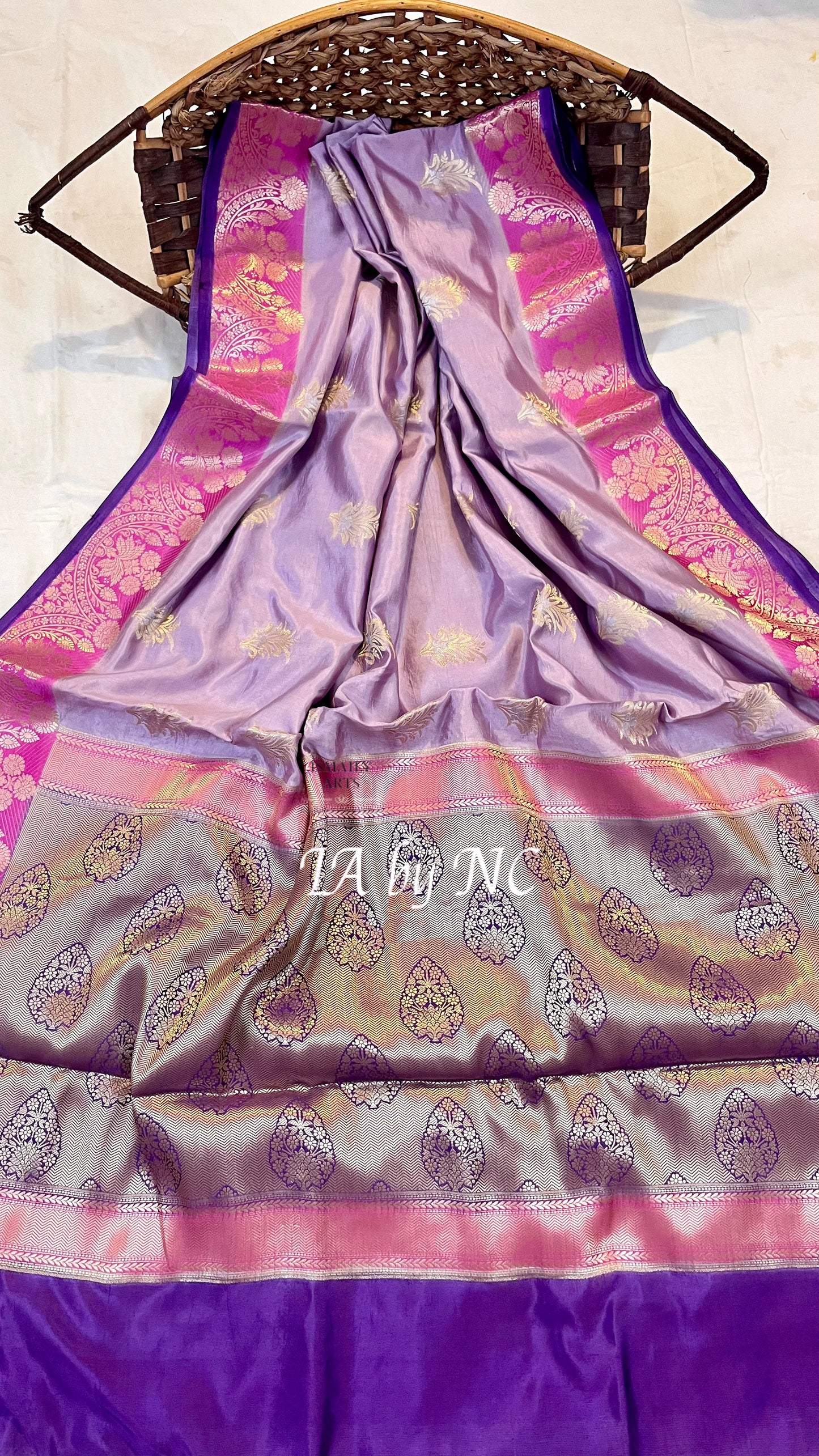 Thistle Banarasi Pure Katan Silk Raw Mango Saree
