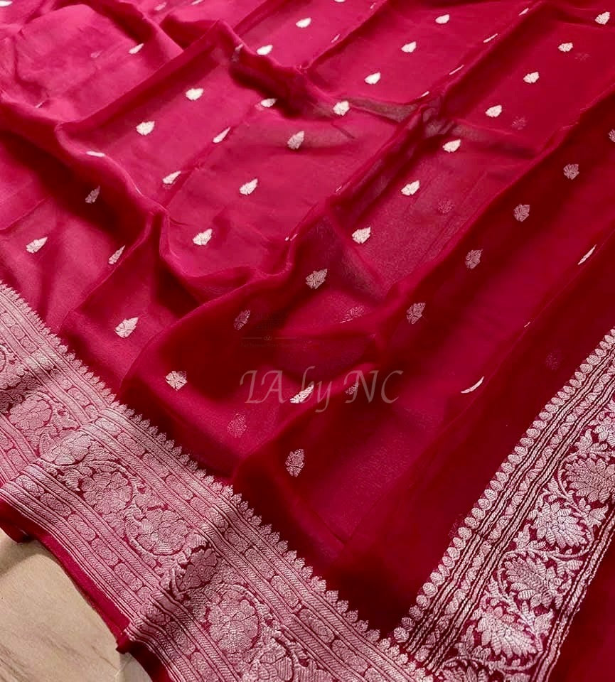 Ruby Banarasi Pure Khaddi Georgette Kadwa Saree