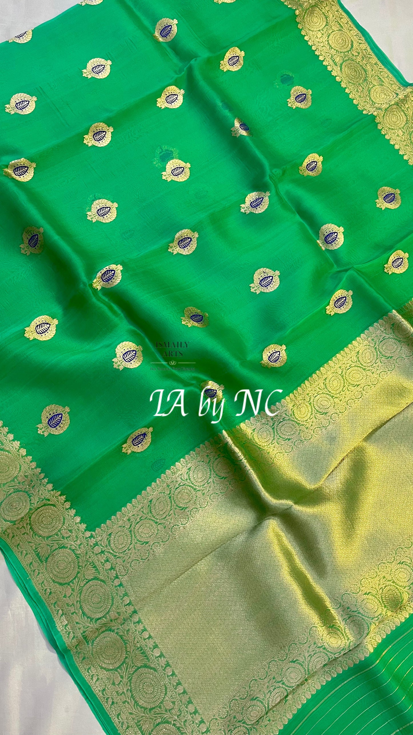 Emerald Banarasi Pure Kora Silk Kadwa Saree