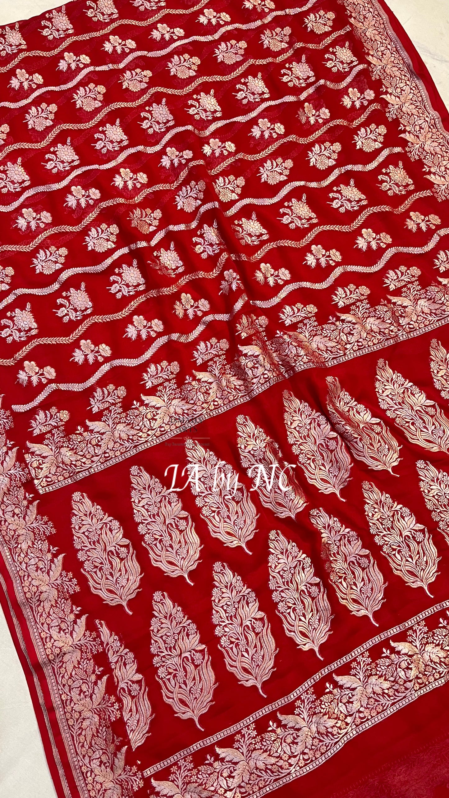 Crimson Banarasi Pure Khaddi Georgette Saree