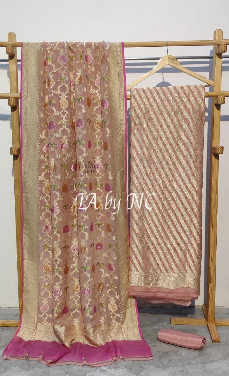 Peach Banarasi Pure Khaddi Georgette Dress Materials
