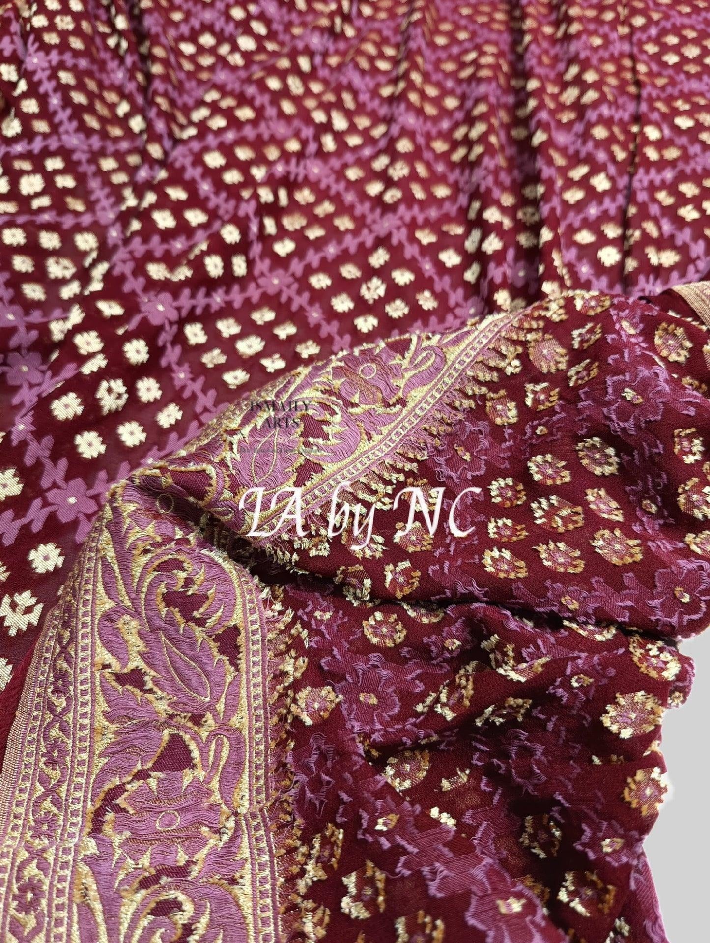 Maroon Banarasi Pure Khaddi Georgette Saree