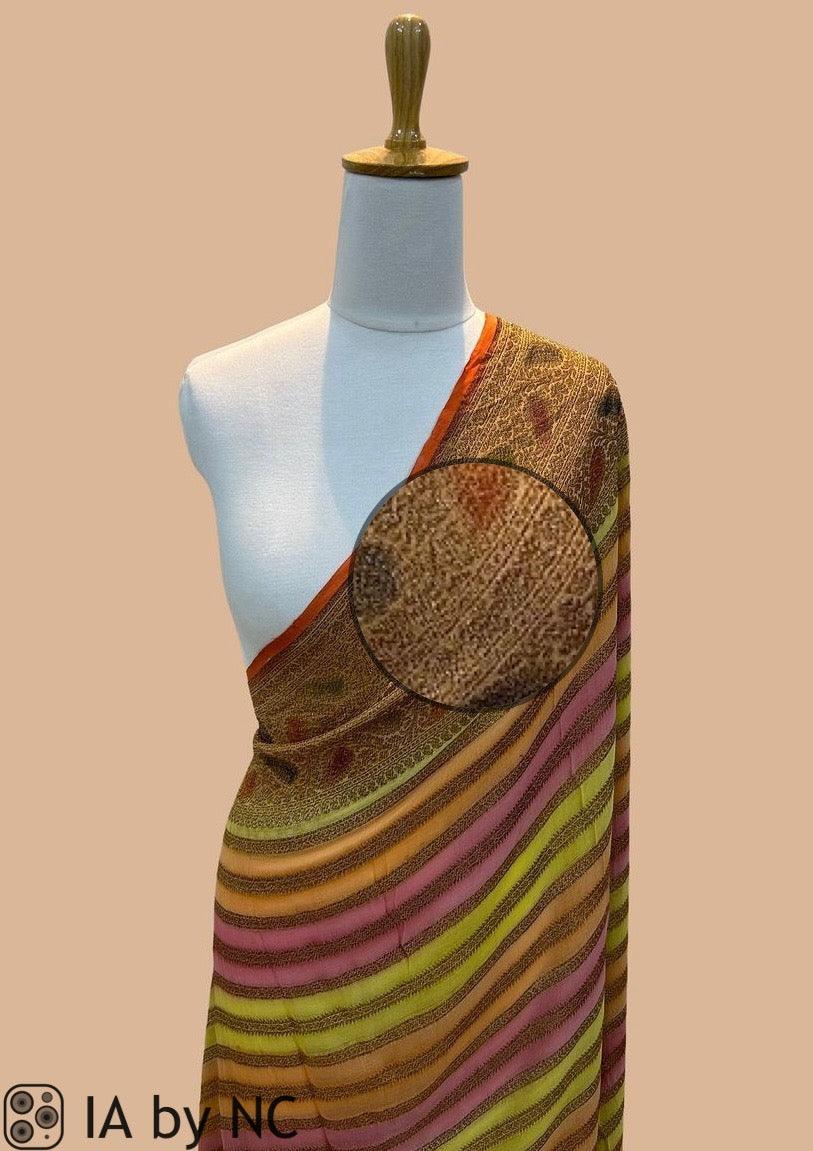 Peach Banarasi Pure Khaddi Georgette Saree