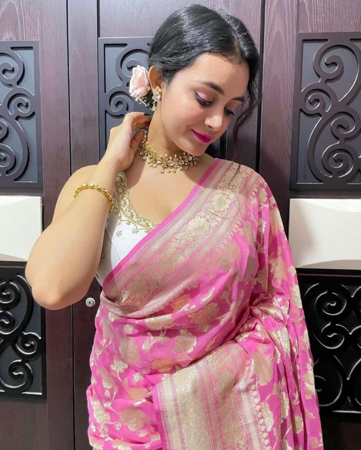 Taffy Banarasi Pure Khaddi Georgette Saree