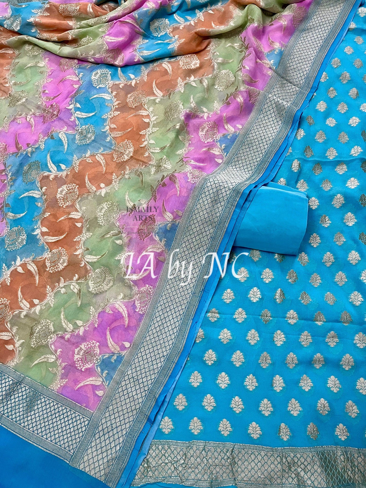 Azure Banarasi Pure Khaddi Georgette Dress Materials