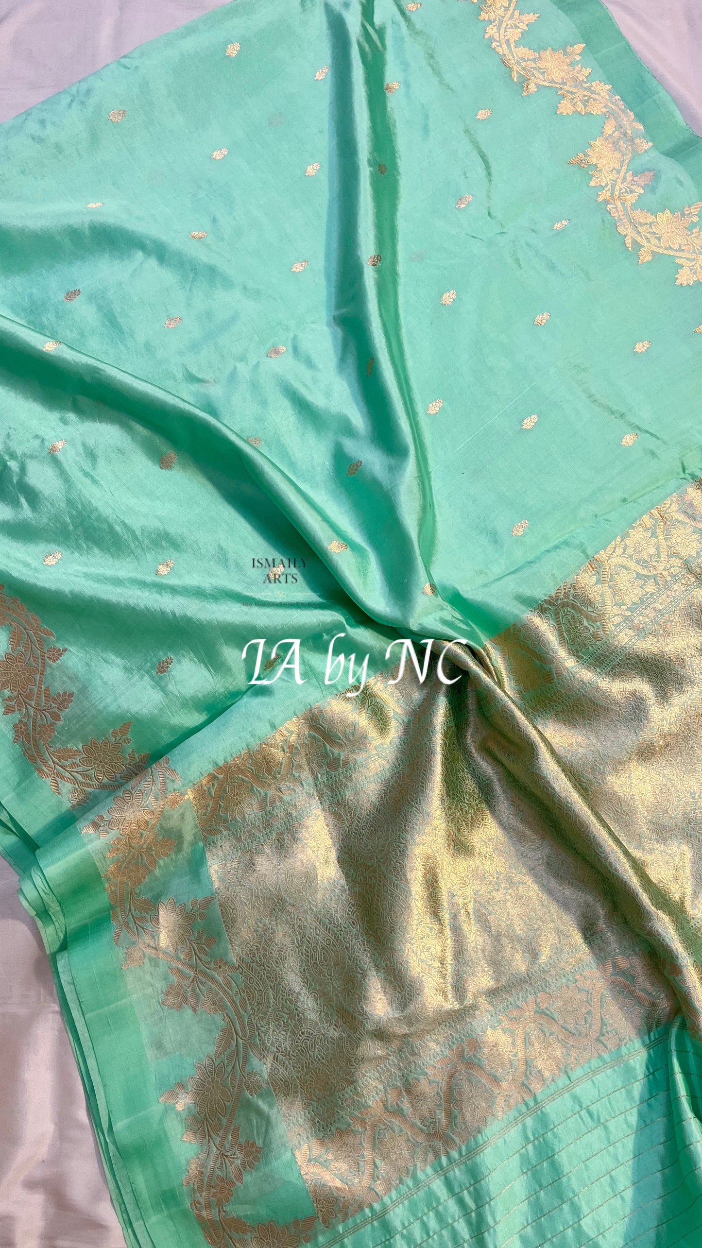 Turquoise Banarasi Pure Katan Silk Mango Kadwa Saree